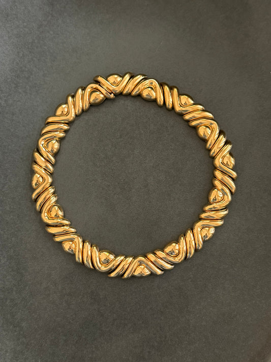 Vintage CINER Signed 1980's-90's Heavy Gold Modern Runway Statement Collar Necklace
