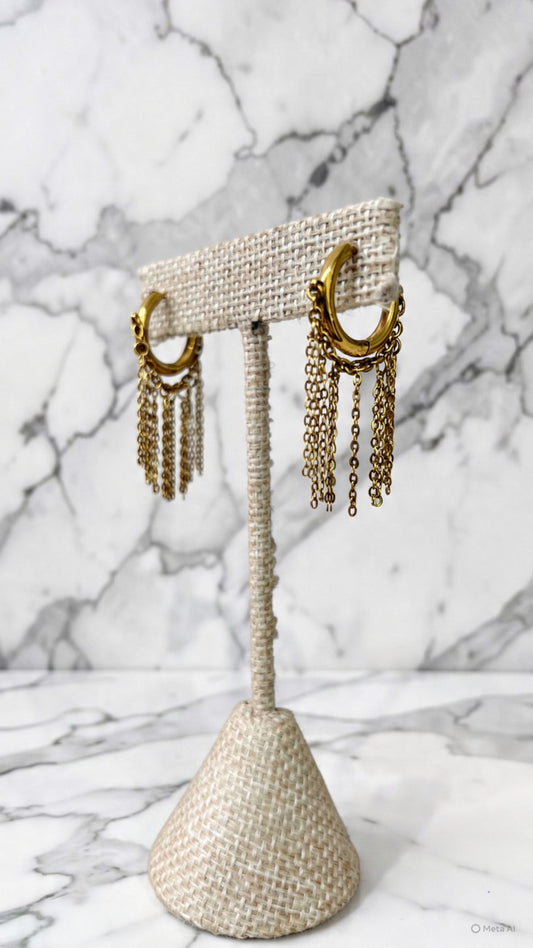 Huggie Hoop Tassel Earrings