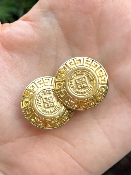 Vintage Signed Givenchy Coin Gold Earrings