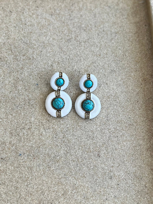 Vintage White Turquoise Earring Round Drop Rhinestone