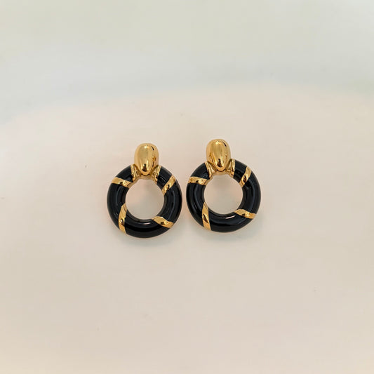 Black and Gold Door Knocker Earring