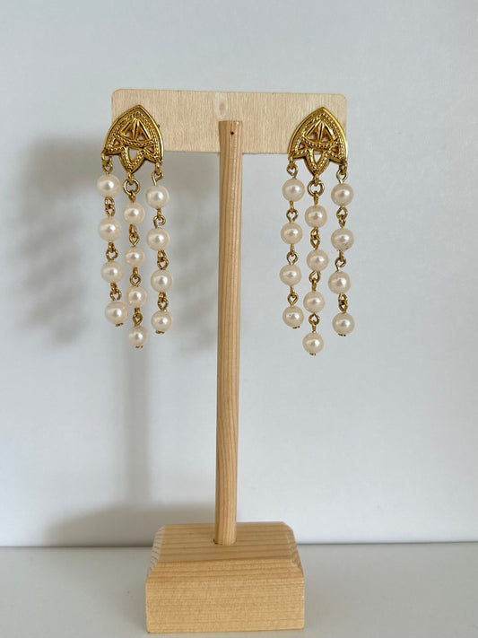 Gold And Pearl Dangle Earrings