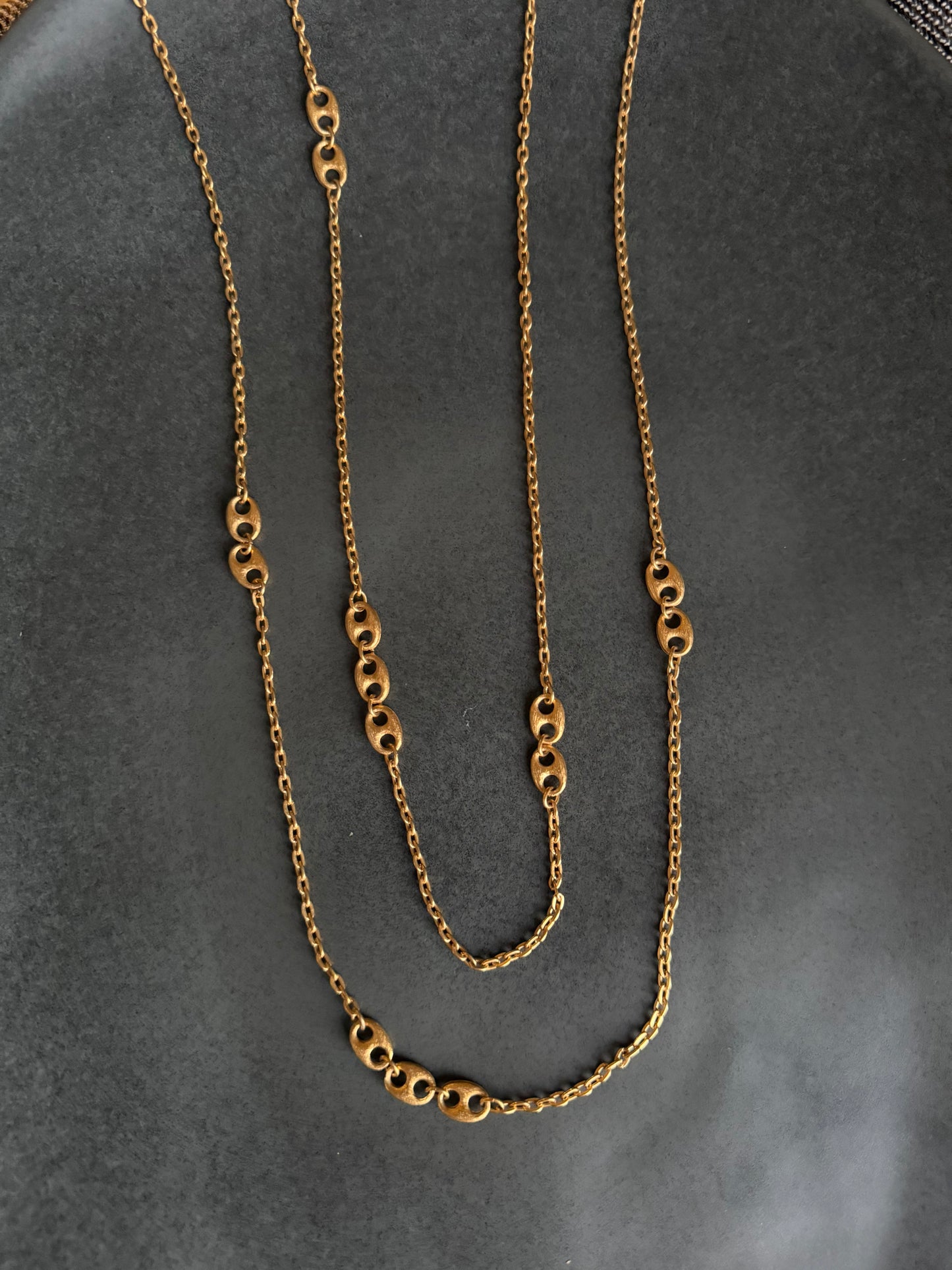 Signed Crown 25" Long Vintage Gold Tone Filigree Rope Necklace