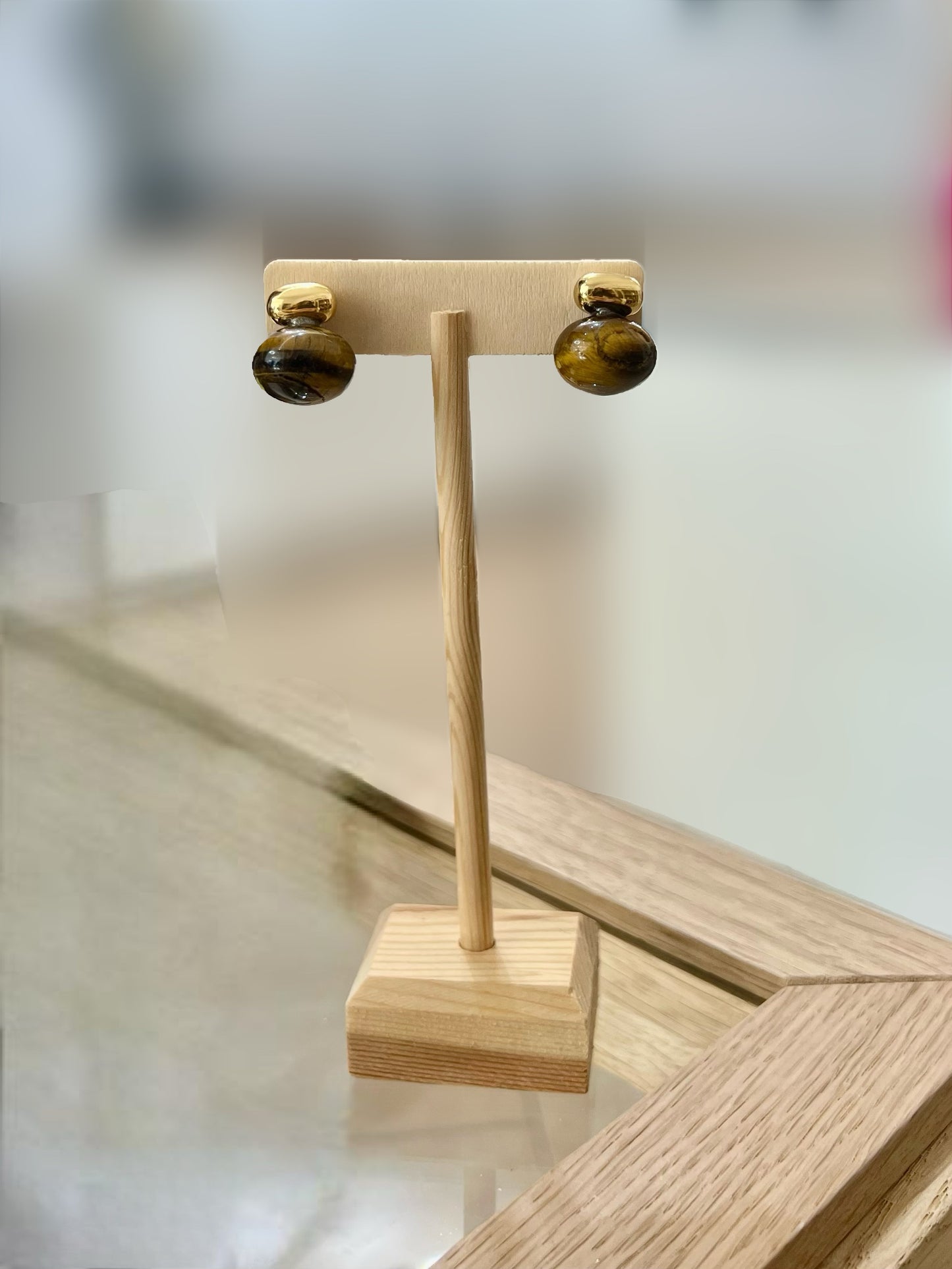 Brown And Gold Ball Earrings