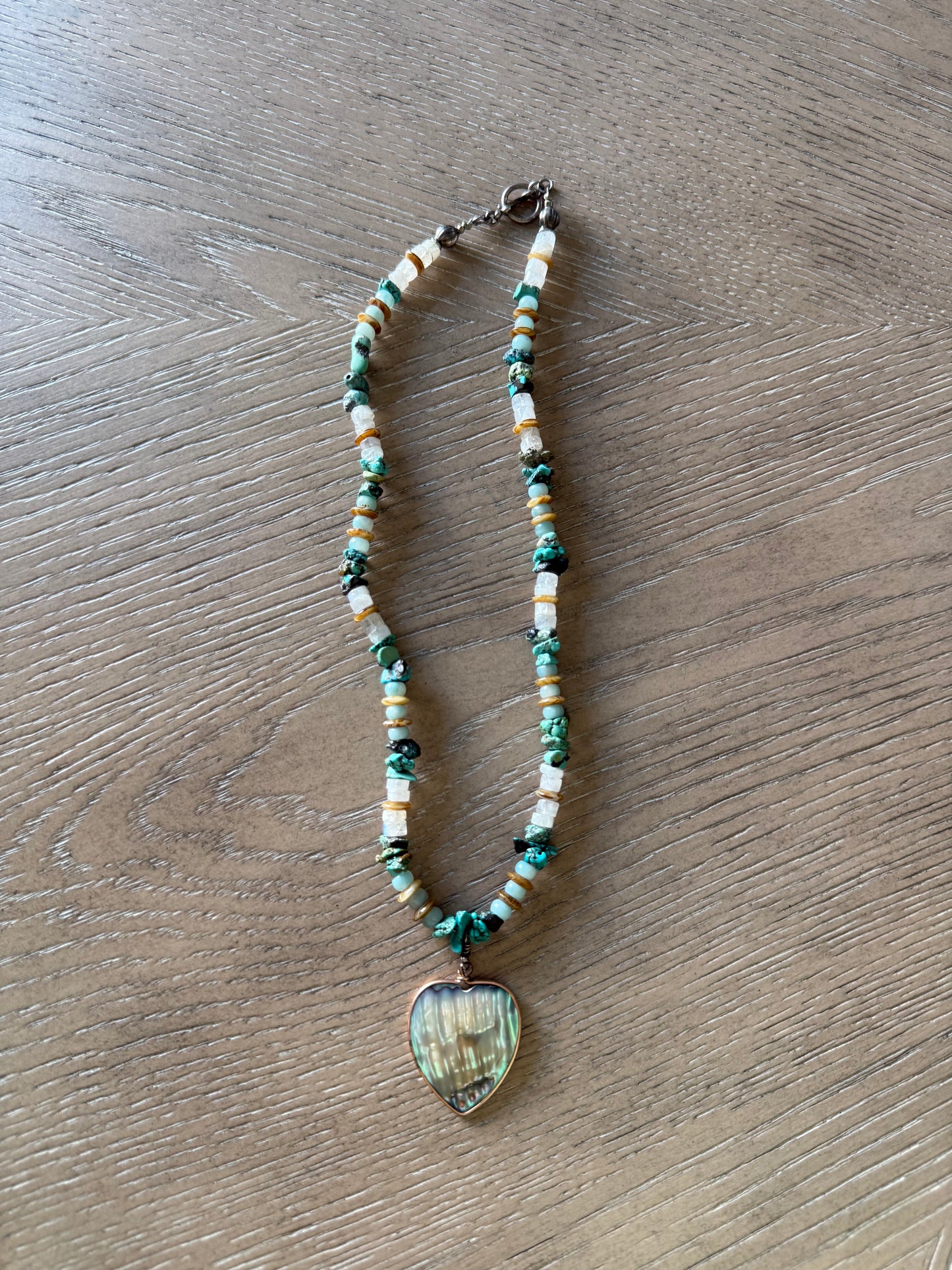 Vintage Beaded Necklace W Heart Pendent Turquoise Sterling Silver