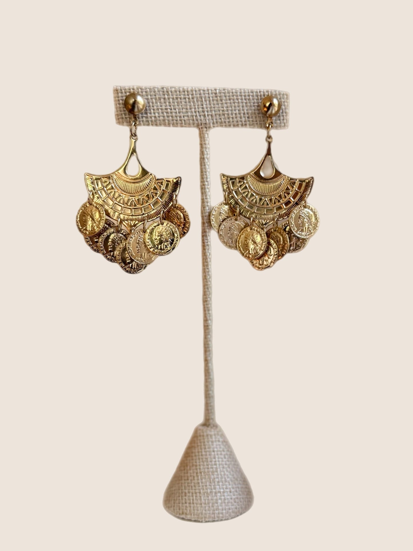 Vintage Gold Coin Retro Dangle Earrings