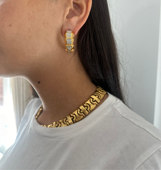 Gold Crystal Half Hoop Earrings