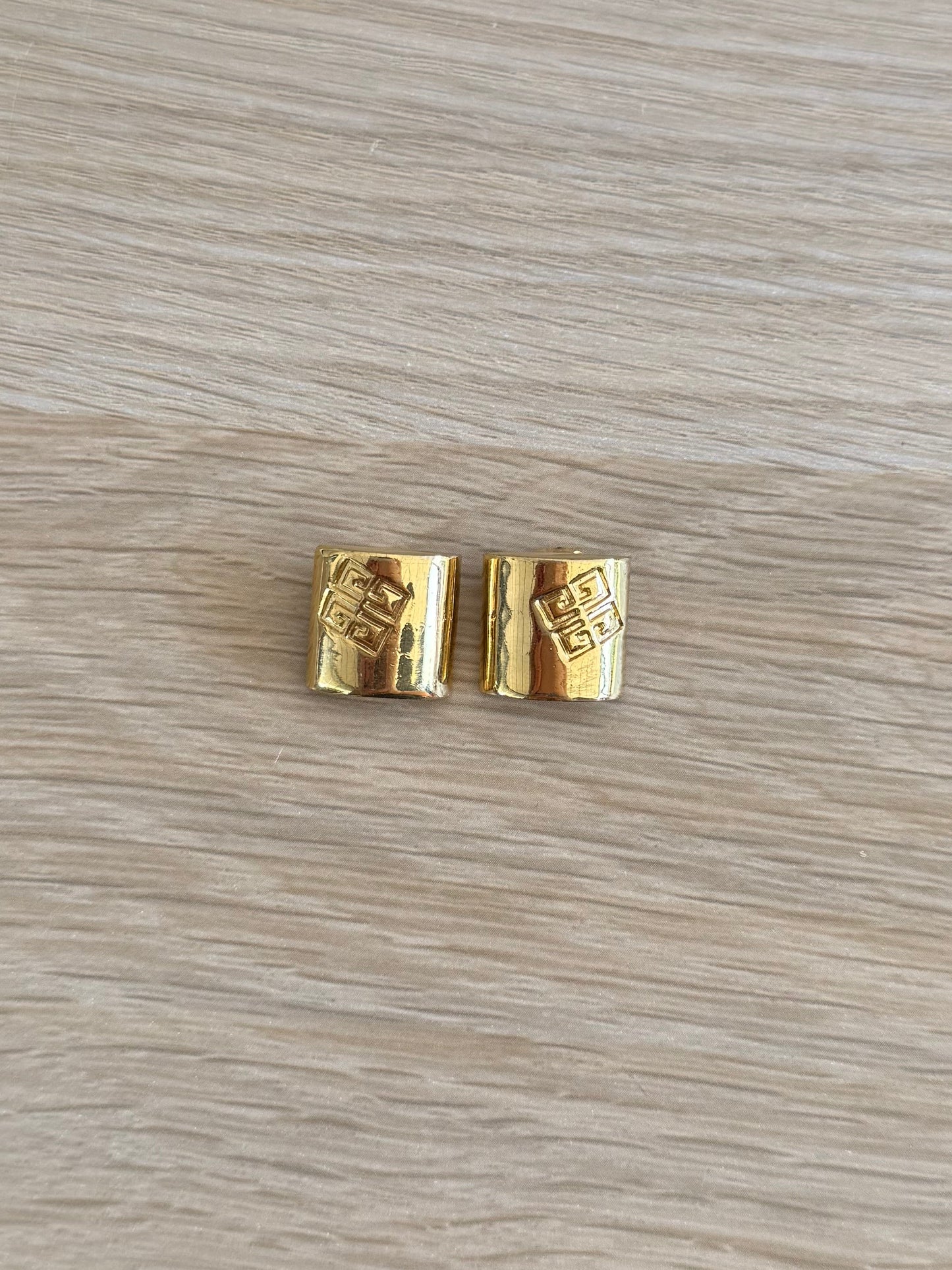 Vintage Givenchy Signed Gold Clip On Square Earrings