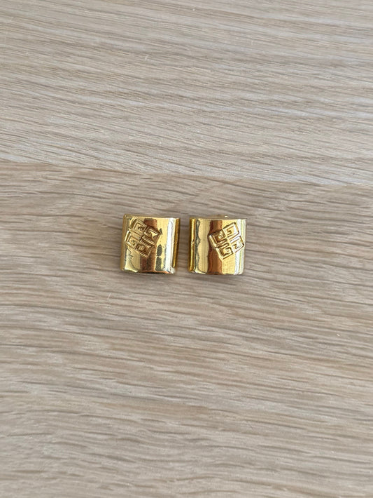 Vintage Givenchy Signed Gold Clip On Square Earrings