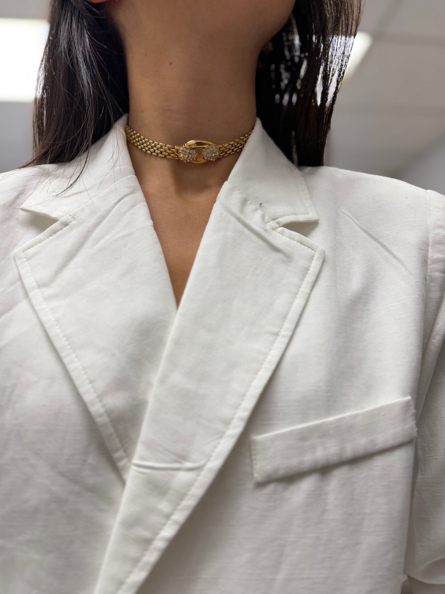 Vintage Signed Trifari Gold Rhinestone Choker
