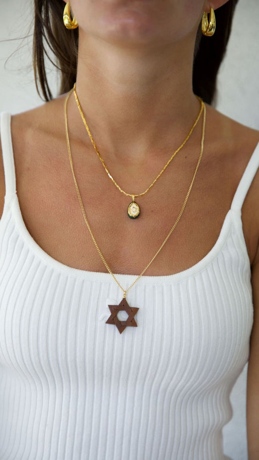 Green Chai/ Jewish Star Egg Shape Pendant