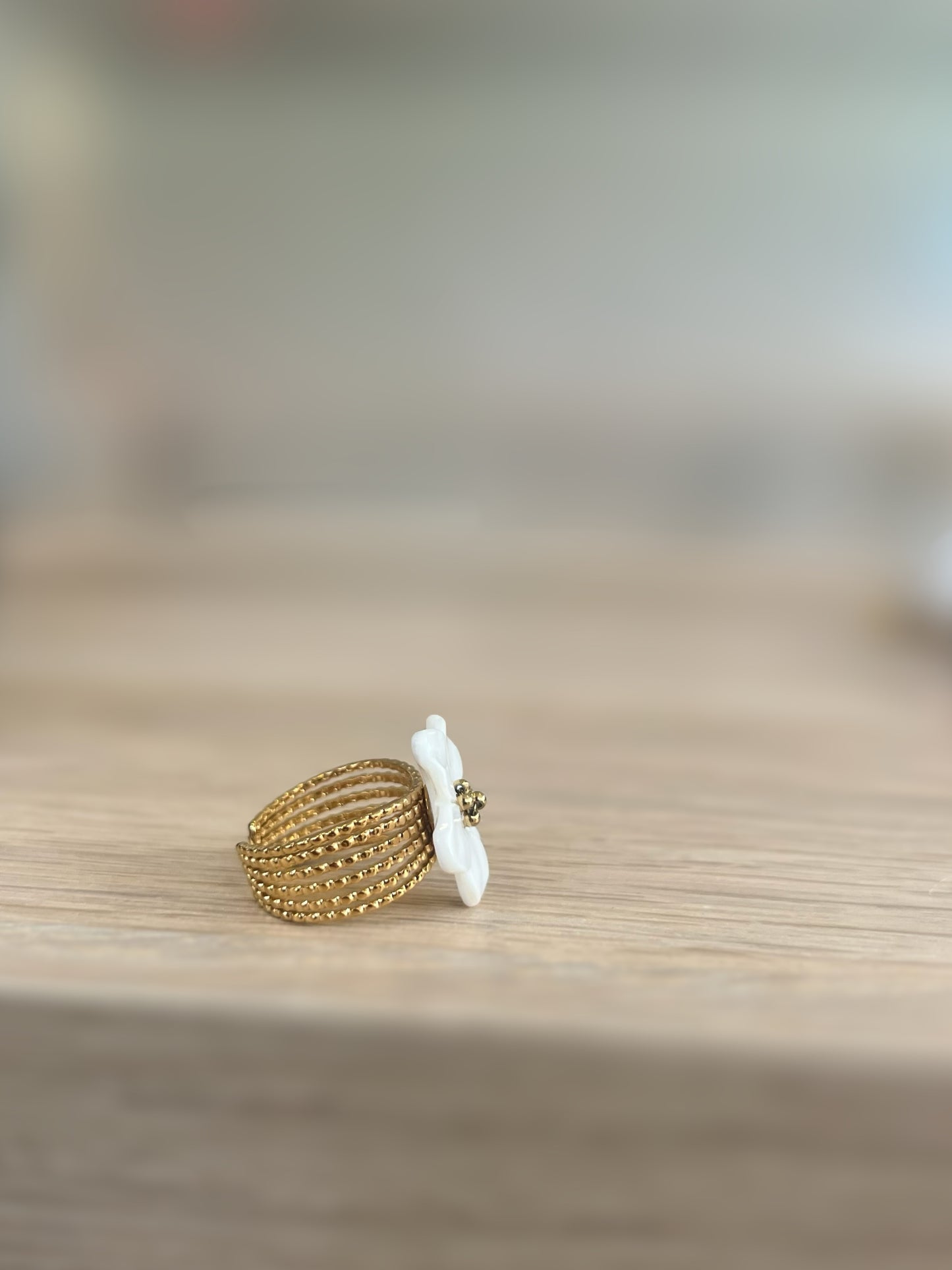White Flower Gold Ring