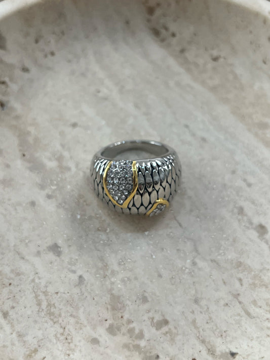 Two Tone And Crystal Ring