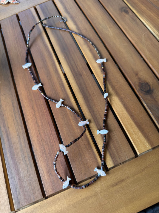 Brown Beaded White Fish Necklace