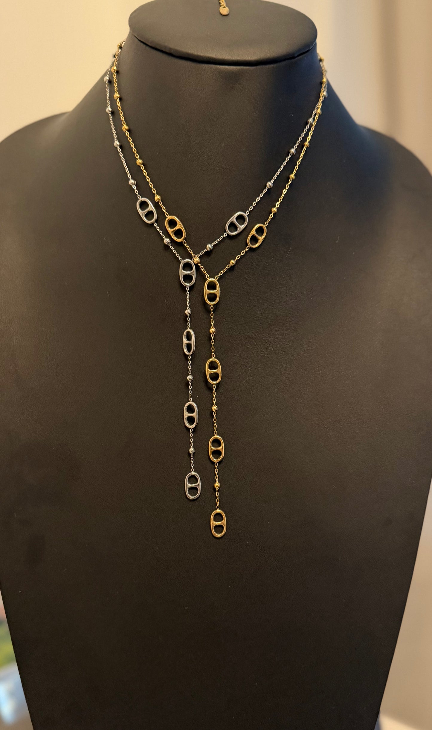 Coffee Bean and Ball Lariat Necklace