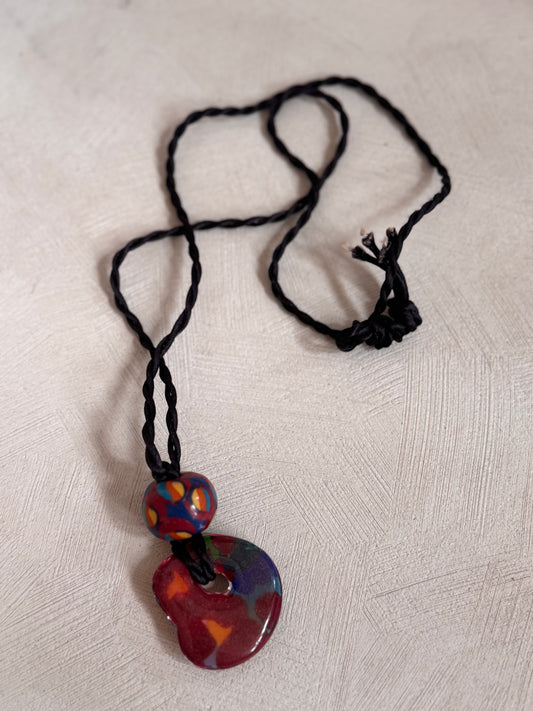 Vintage Colored Glass Pendant On Rope
