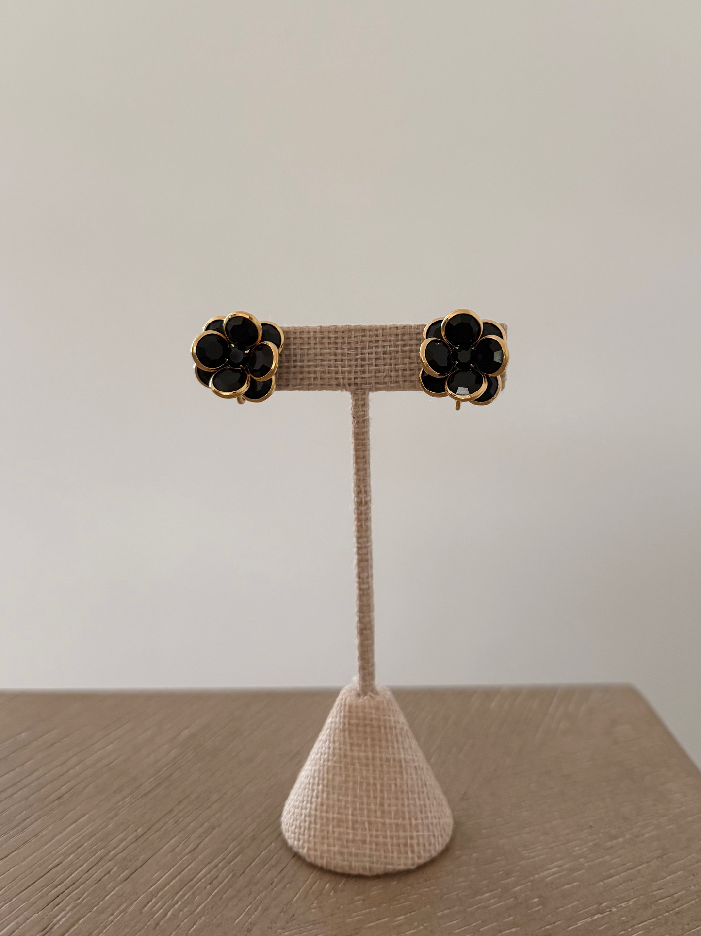 Gold Tone And Black Flower Earrings