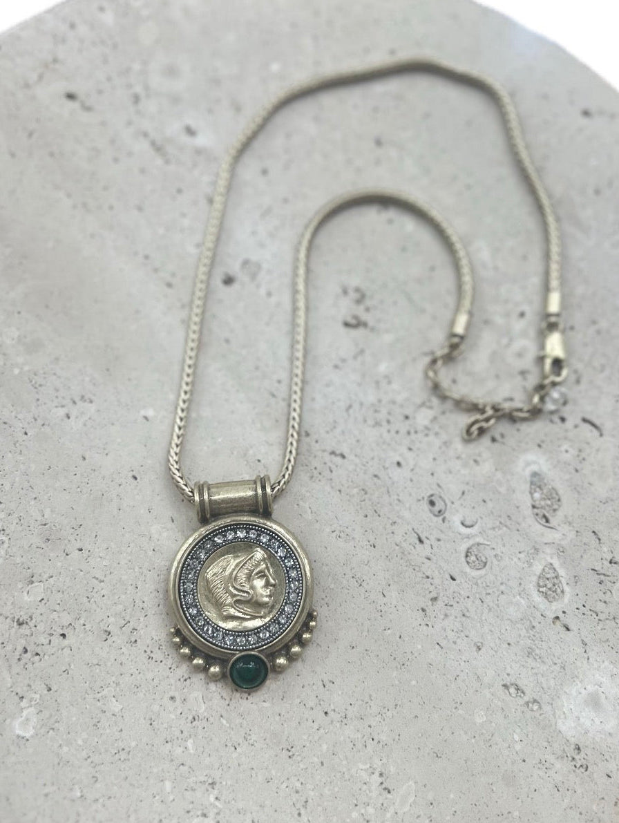 Coin Pendant Necklace With Emerald Stone