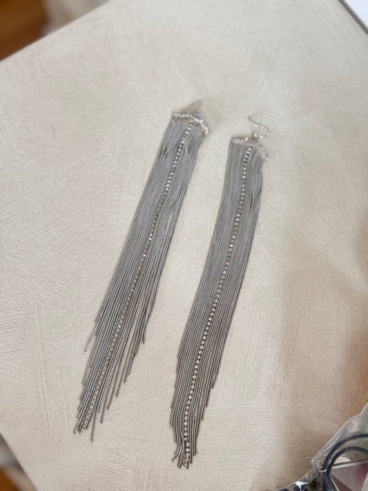 Vintage Silver Extra Long Dangle Earrings