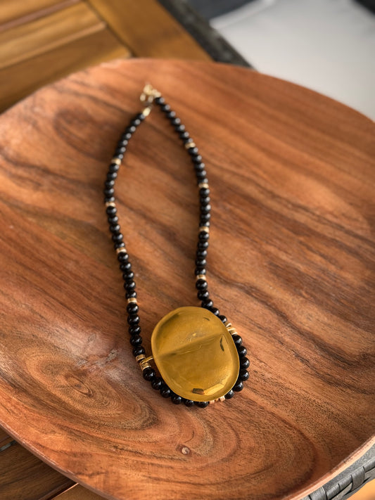 Vintage Beaded Gold Tone Pendant