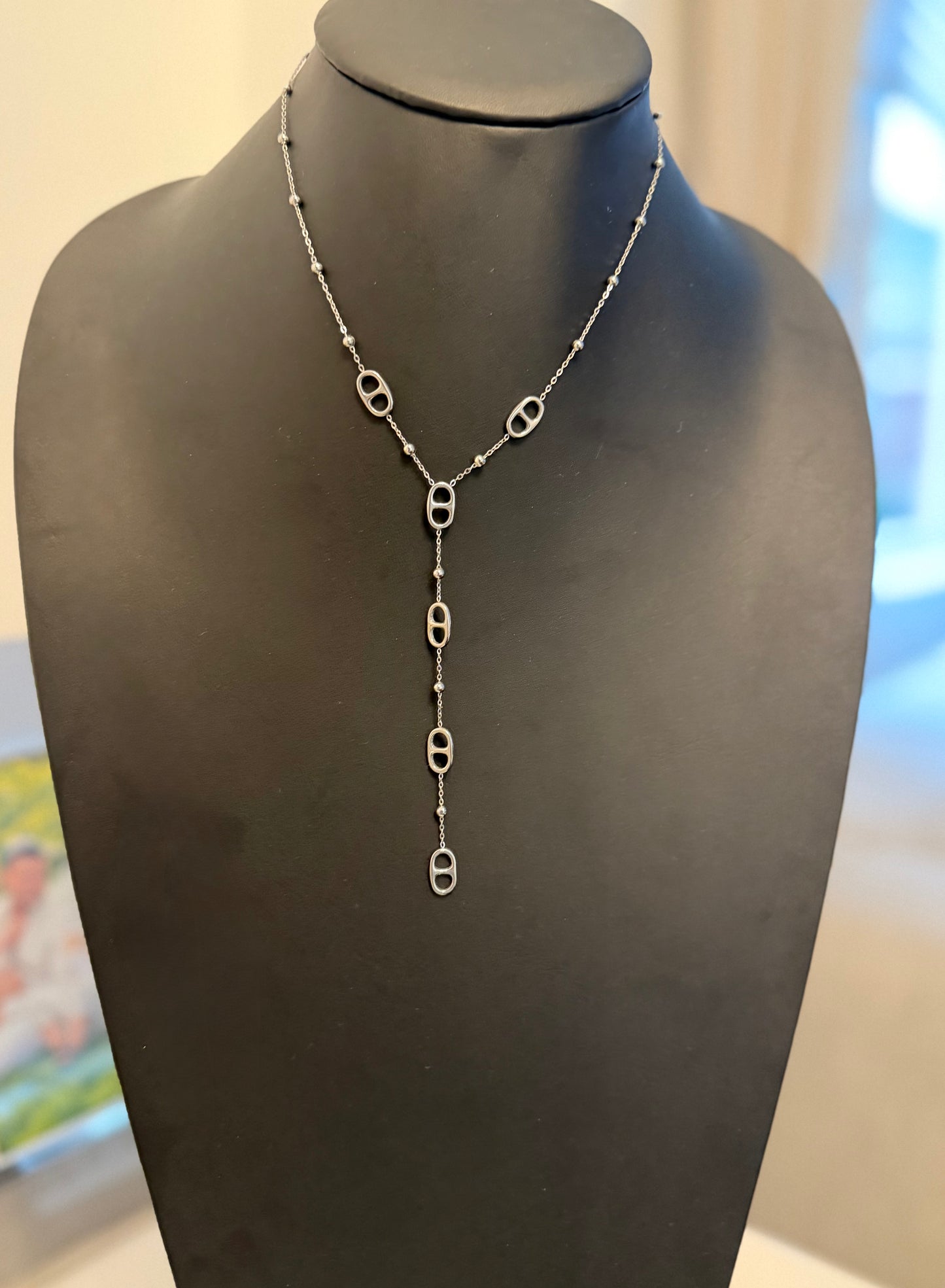 Coffee Bean and Ball Lariat Necklace