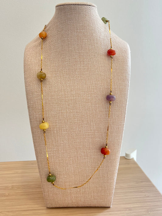 Stone Colored Gold Chain Necklace