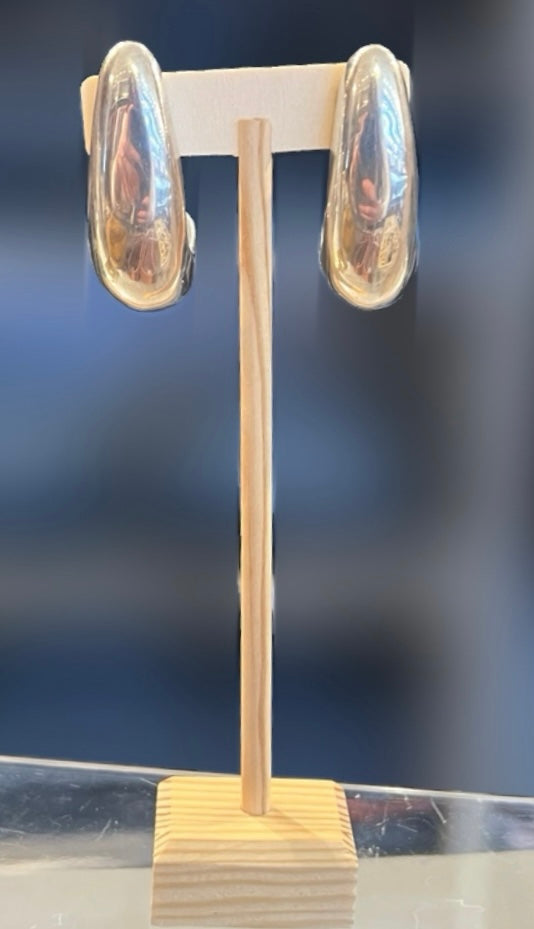 Silver Long Half Hoop Earring