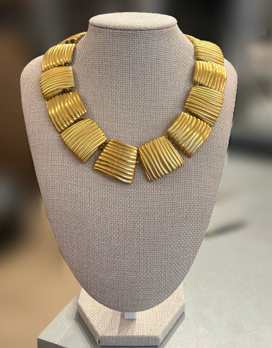 Gold Square Ribbed Collar Necklace