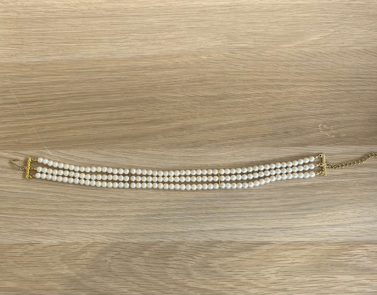 Three Strand Pearl Gold Tone Choker
