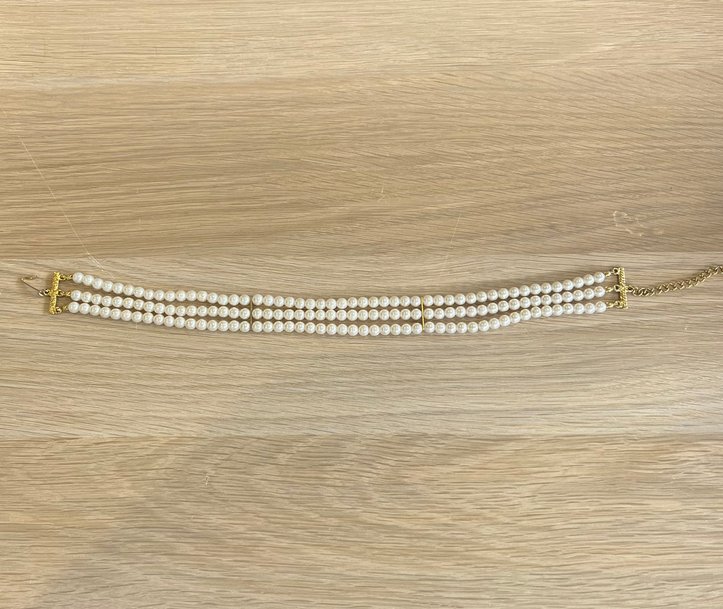 Three Strand Pearl Gold Tone Choker