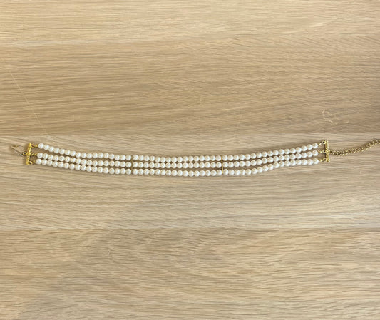 Three Strand Pearl Gold Tone Choker