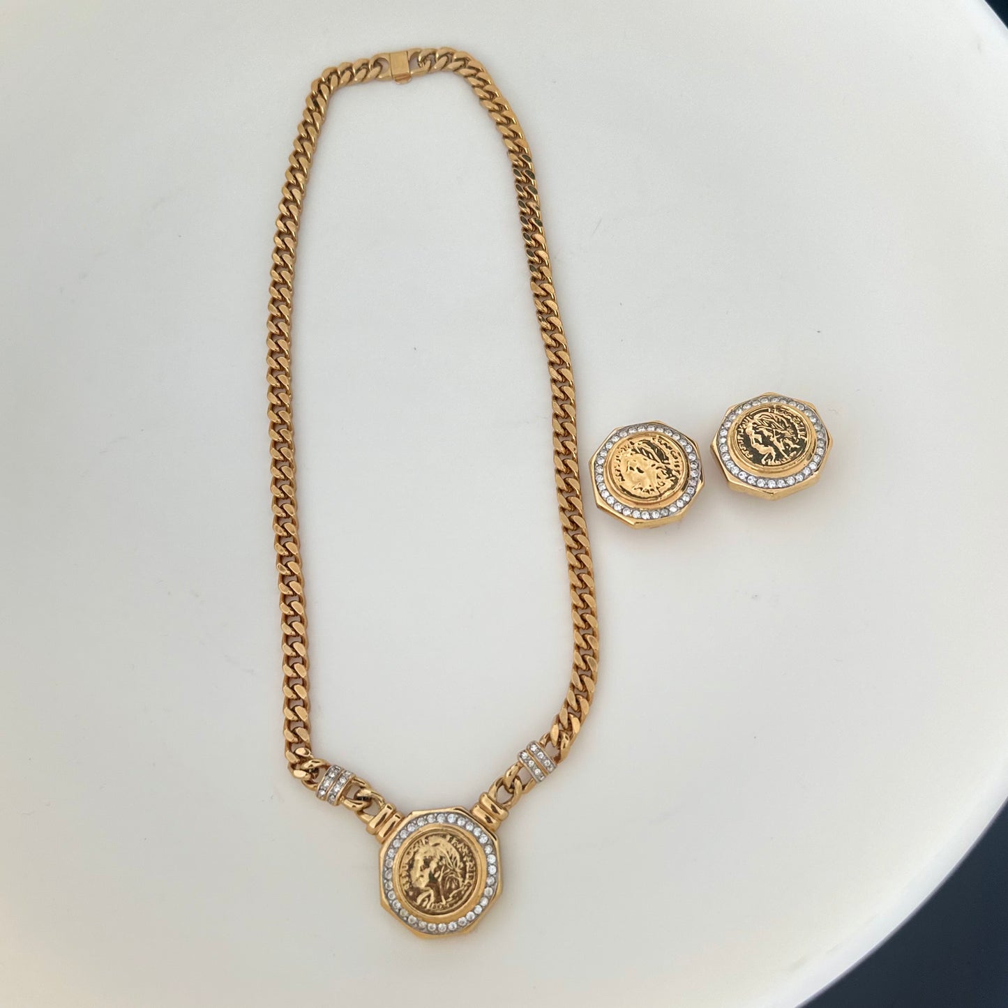 Gold Coin Earring and Necklace Set