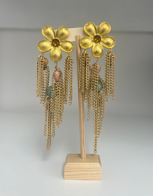 Flower Gold Waterfall Earring