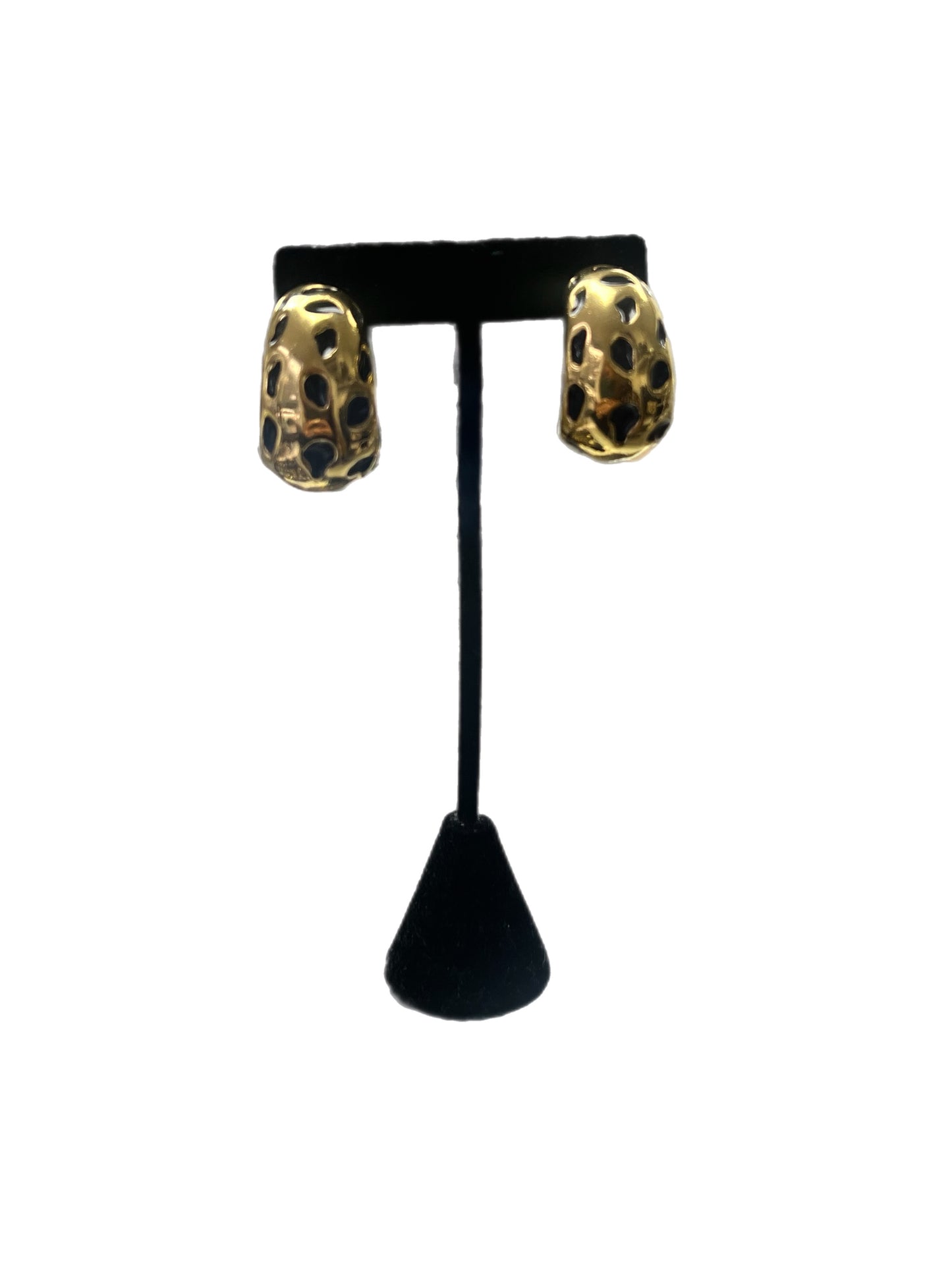 Ciner Black And Gold Chip On Hoop Earrings