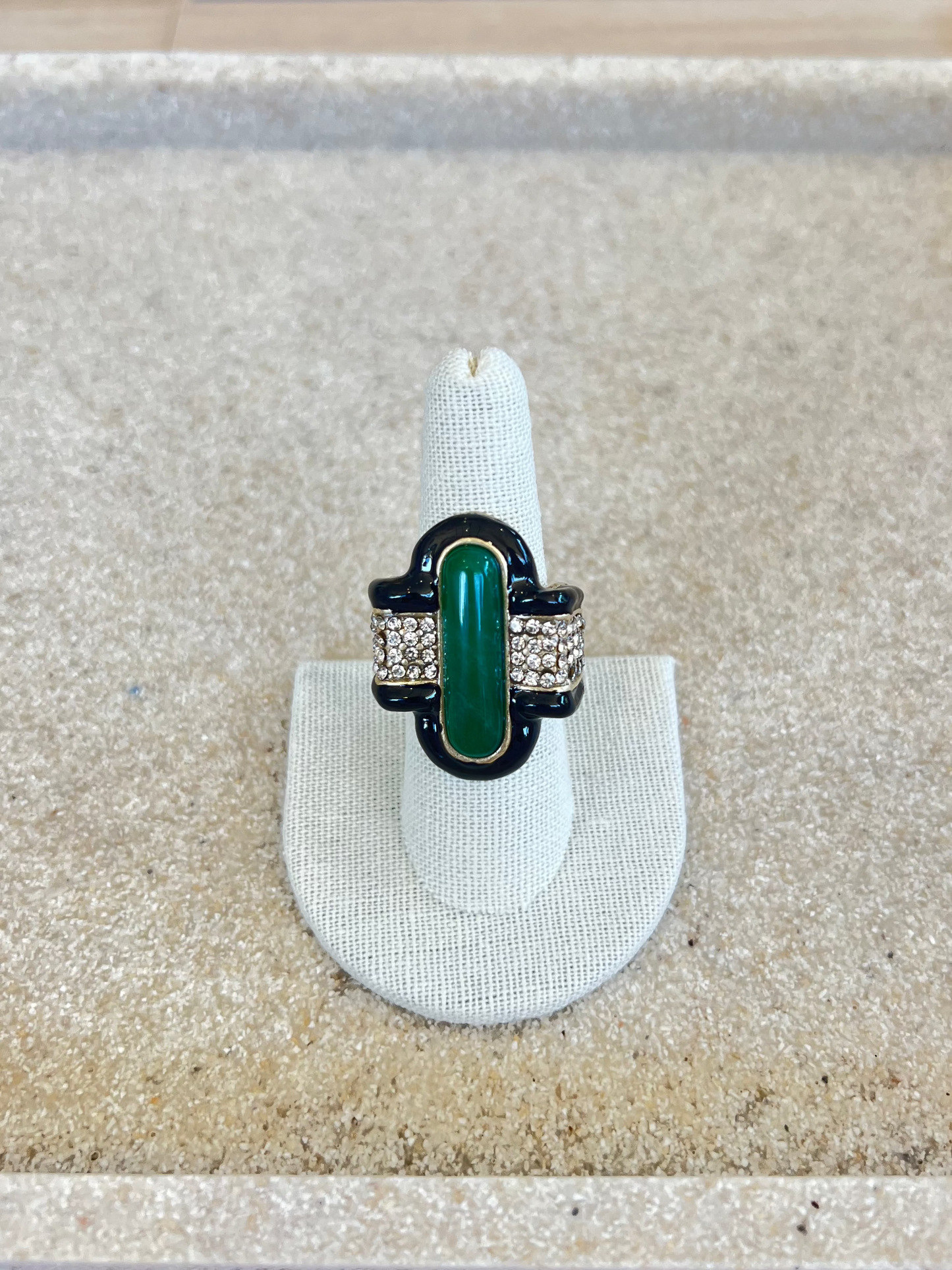Statement Black And Emerald Cocktail Ring