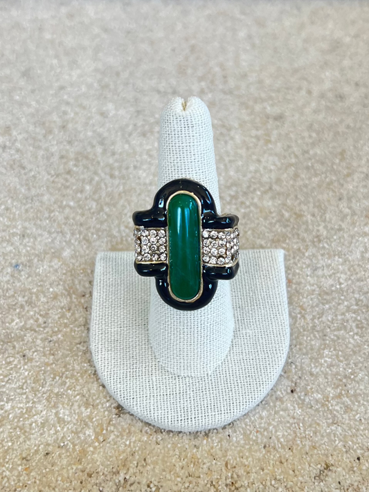 Statement Black And Emerald Cocktail Ring