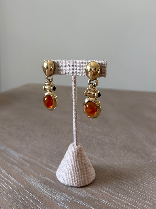 Vintage Glass Cabochon Colored Clip on Earrings