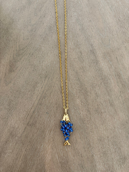 Gold Blue Beaded Fish