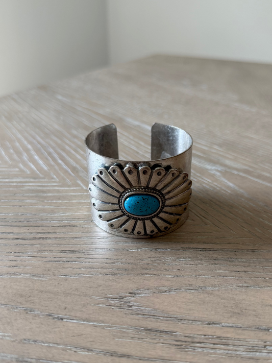 Turquoise And Silver Adjustable Cuff