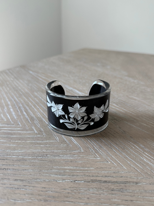 Vintage Clear Lucite Bracelet Black And White Cuff