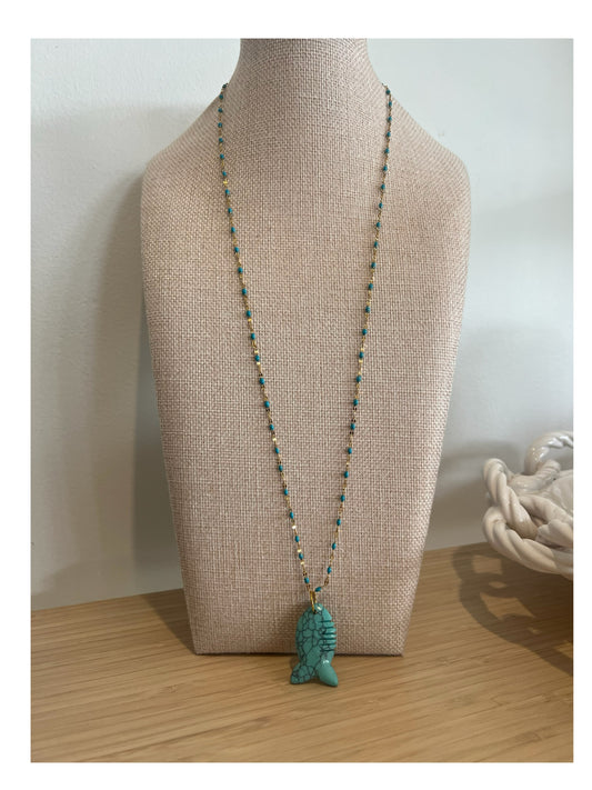 Blue Beaded Fish pendant