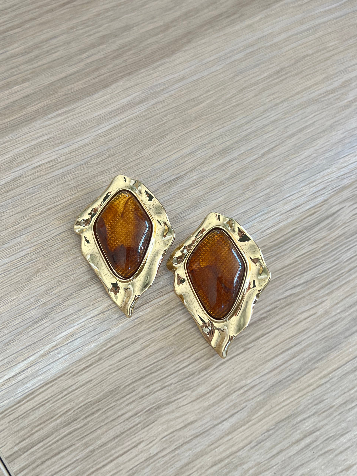 Gold Hammered and White Enamel Oversized Earrings