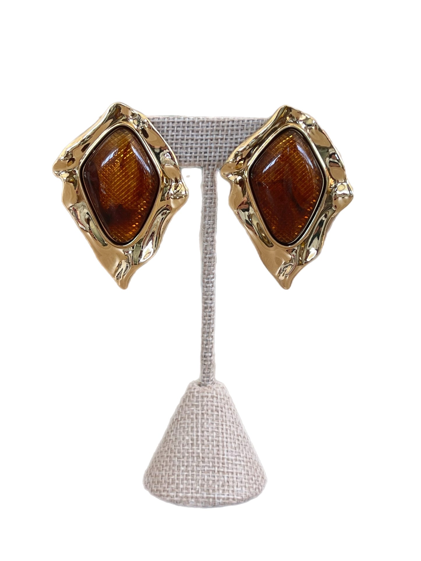 Gold Hammered and White Enamel Oversized Earrings