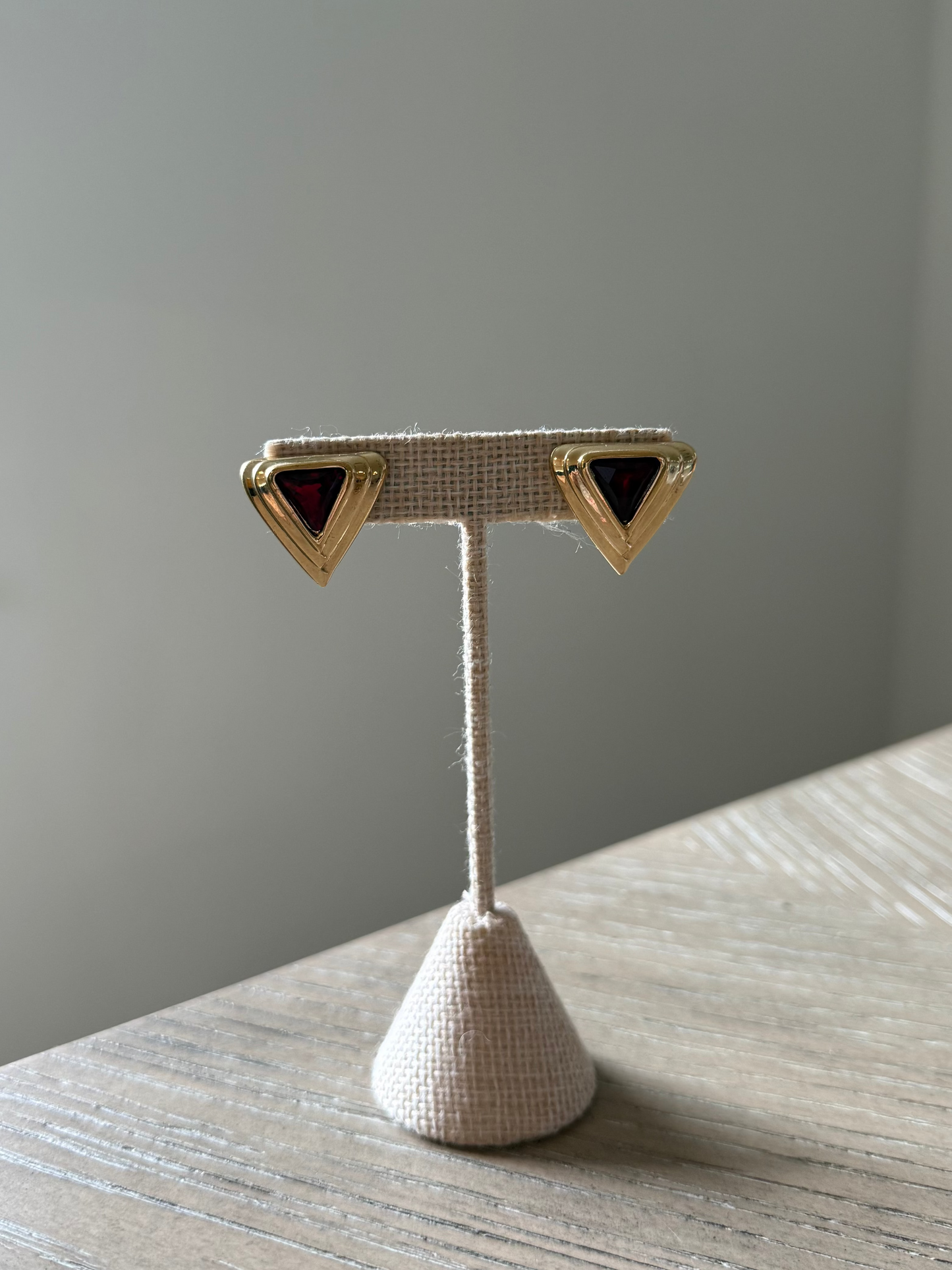 Vintage SAL Swarovski Red Crystal Triangle Earrings