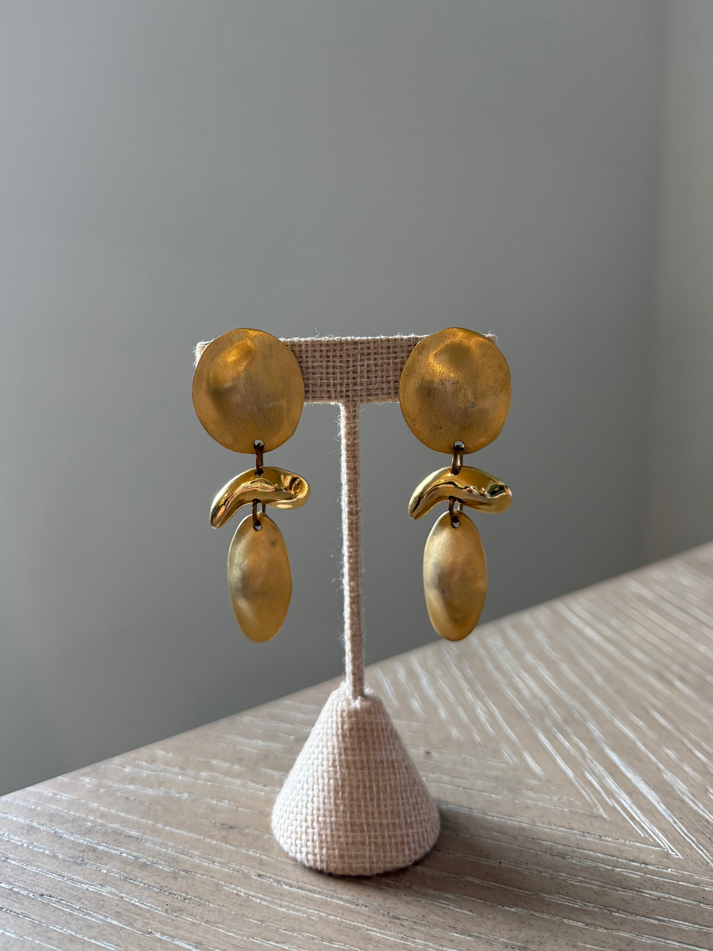 Vintage AK Style Dangling Tribal Gold Tone Clip on Earrings