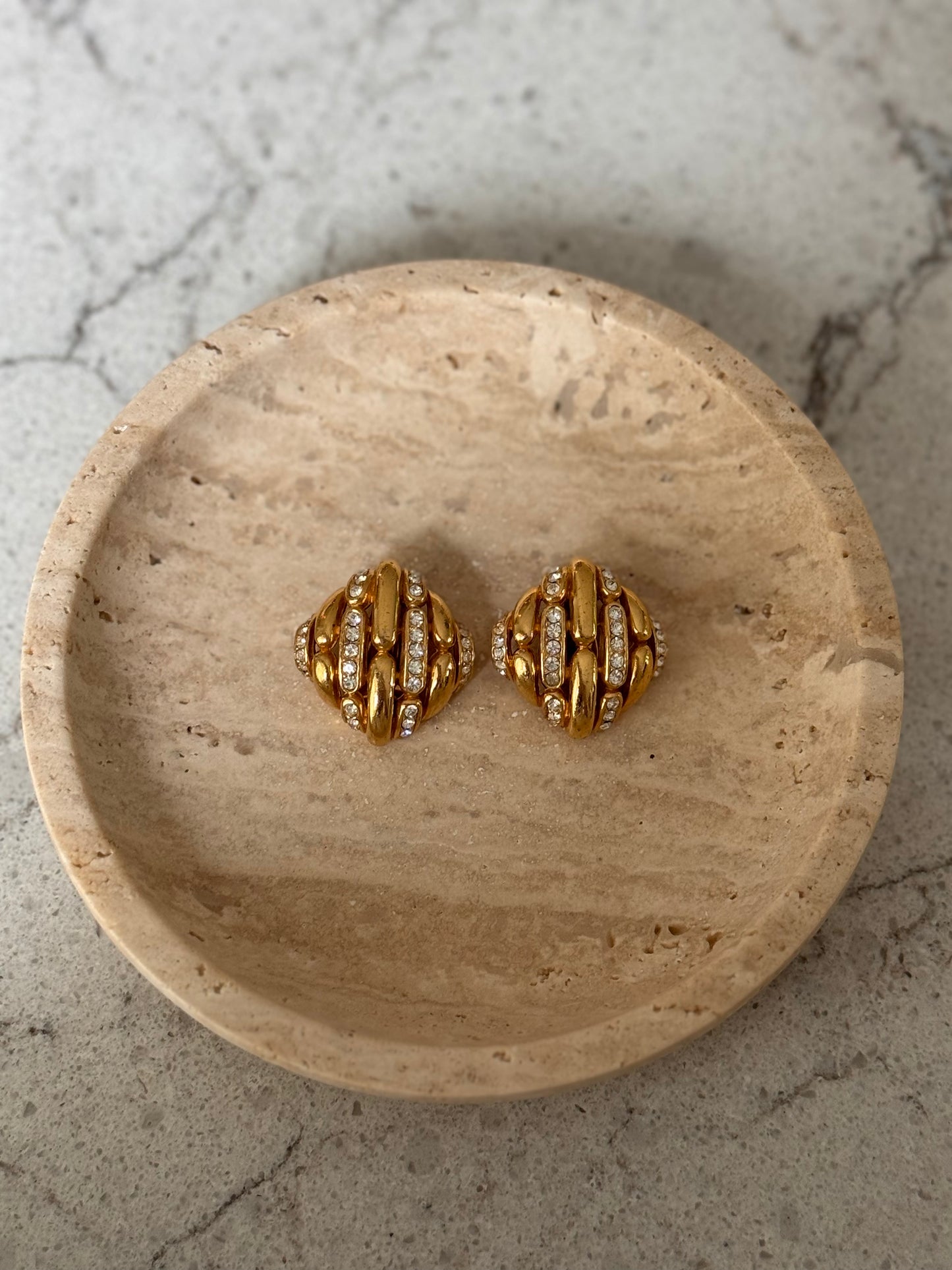 Vintage Ciner Rhinestone & Gold Clip On Earrings