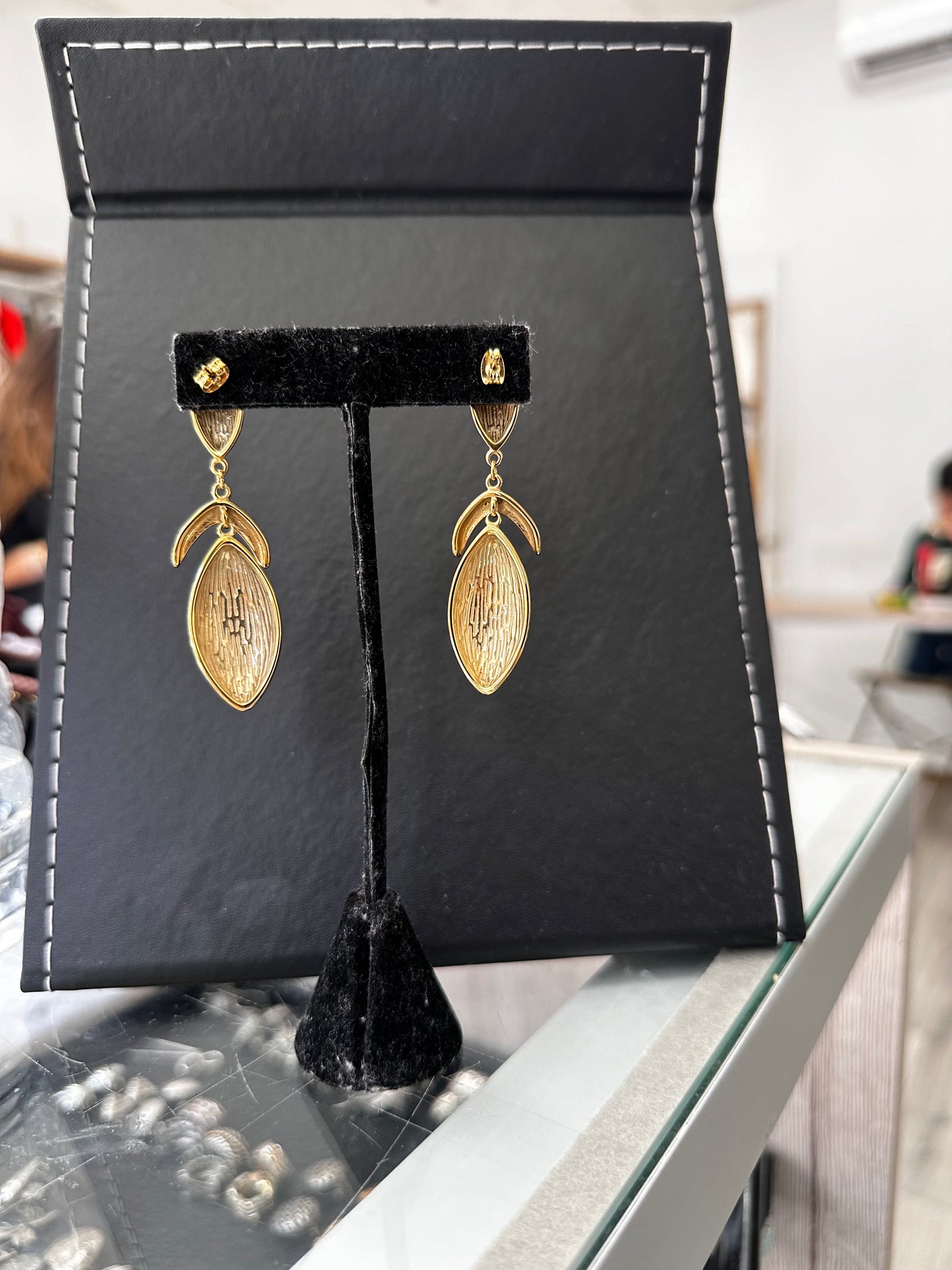Gold Oval Shaped Hanging Earring