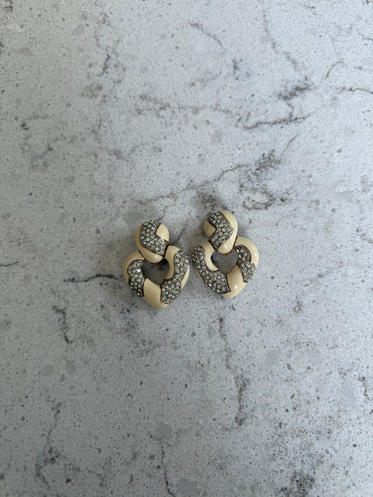 Ciner Ivory Heart Crystal Earrings