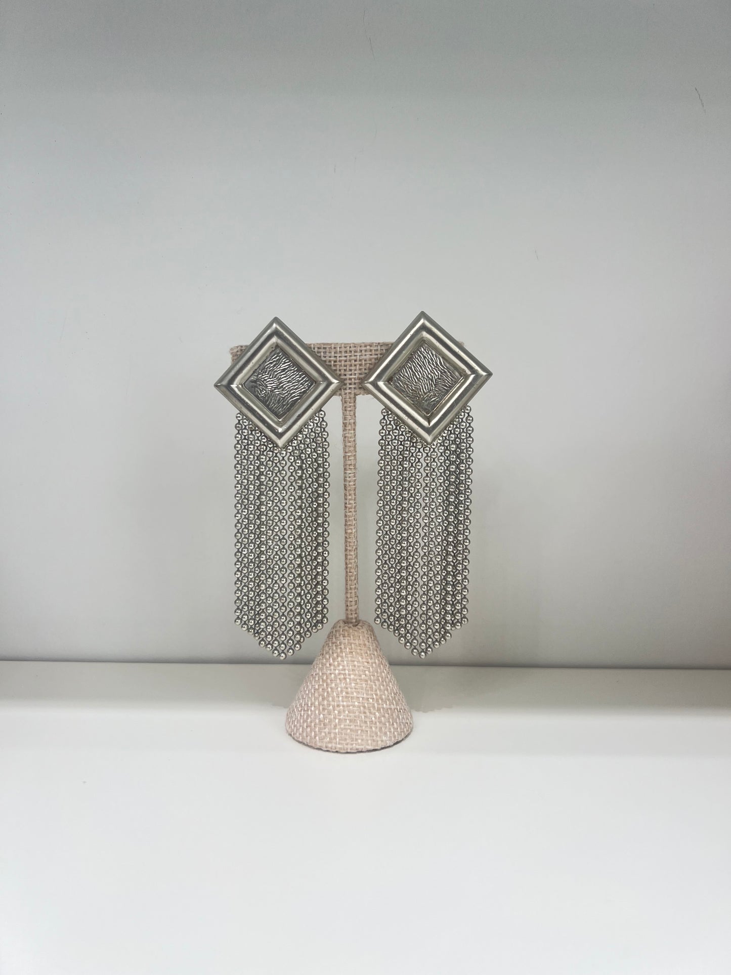 Triangle Dangle Silver Clip Ons