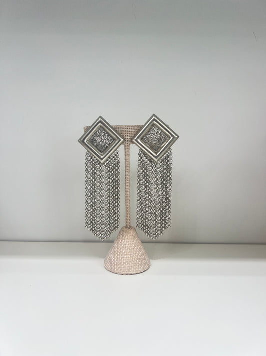 Triangle Dangle Silver Clip Ons